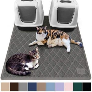two cats and litter boxes on Gorilla Grip mat