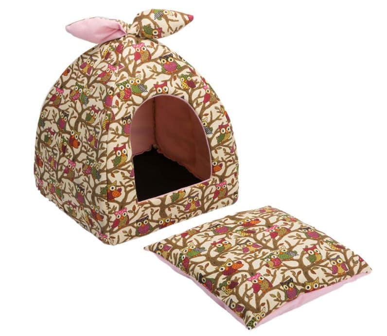 Hollypet igloo cat cave with owls