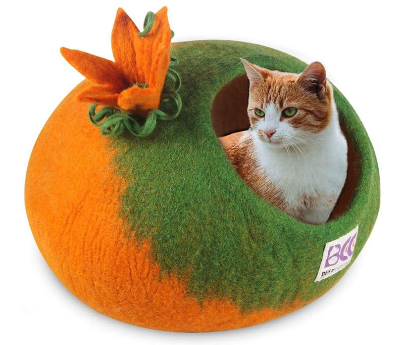 Orange Pumpkin Cat Cave Bed