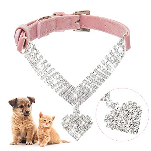 Benala Soft Seude Leather Full Rhinestone Dog Collar Sparkly Crystal Diamonds Studded Puppy Pet Collar for Small Medium Breeds
