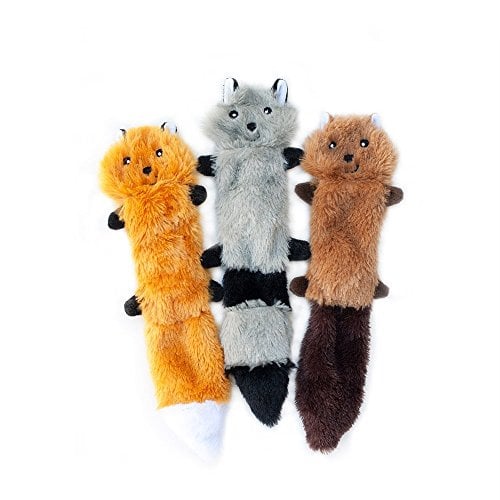 ZippyPaws Skinny Peltz squeaky plush three-pack: one fox, one raccoon, one squirrel