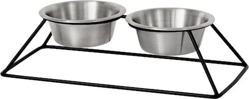 Stainless steel elevated cat bowls in metal holder