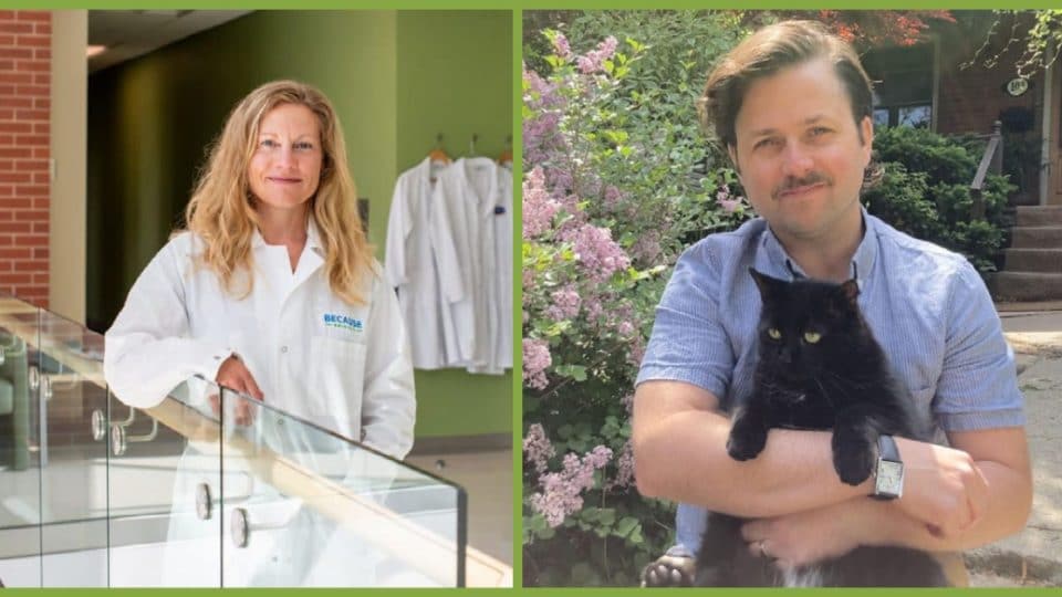 the two co-founders of cultured meat pet food company, Because, Animals