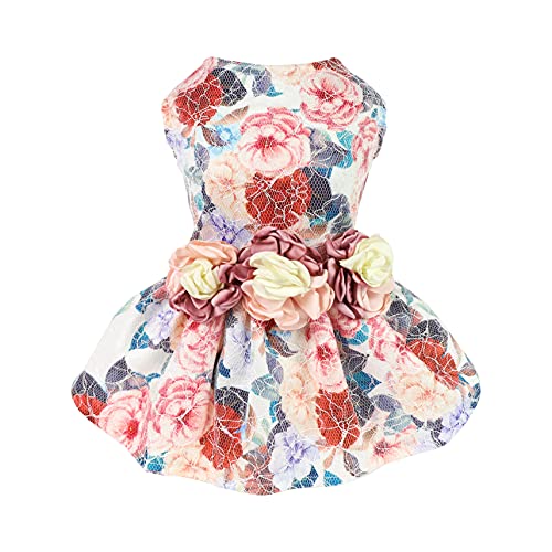 Elisona-Sweet Flower Style Pet Dog Skirt Dress Clothes Costume Apparel with Large Bowknot Ornament for Daily Party Wedding Holiday Pink Size L