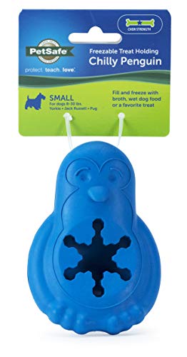 A blue Chilly Penguin freezable treat holder from PetSafe