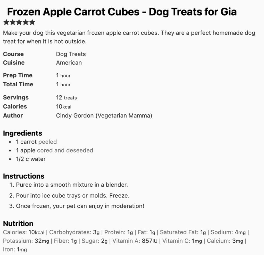 frozen apple carrot cubes for dogs