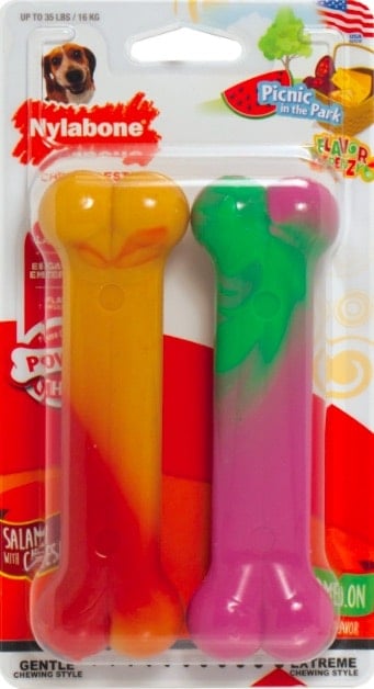 Two colorful Nylabones in picnic flavors