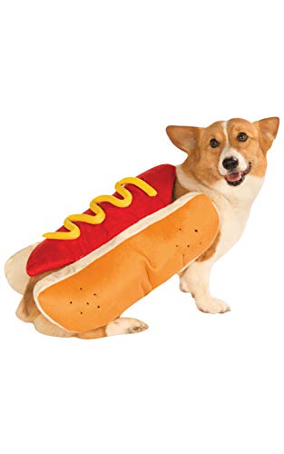 Corgi dressed in hot dog Halloween costume