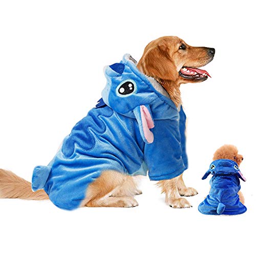 Big dog and small dog in matching Stitch costumes