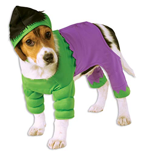 dog wearing Rubie's Marvel Universe The Hulk Pet Costume