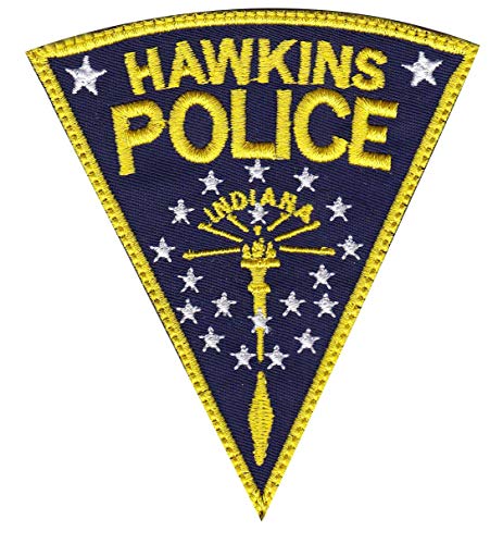 pie slice-shaped embroidered "Hawkins Police" badge