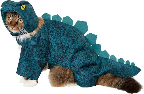 cat wearing dinosaur costume