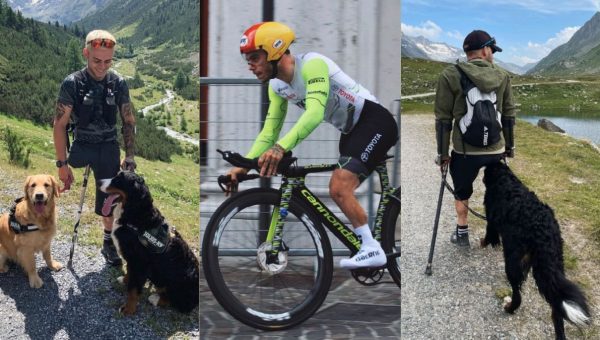 Andrea Pusateri hiking with his dogs and cycling on a road bike