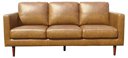 Amazon Brand Rivet Revolve Modern Leather Sofa in caramel brown with wood legs