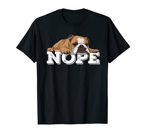 Black tee featuring a Bulldog and the word "nope"