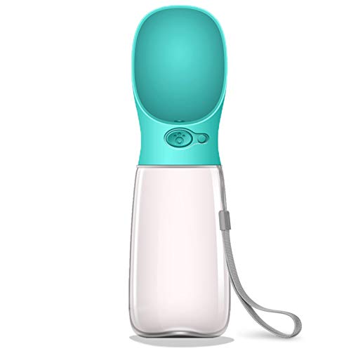 water bottle with teal attached scoop end for travel