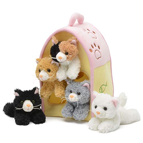 Plush backpack full of cat stuffed animals