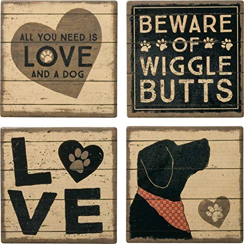 Dog coaster set of four with various sayings