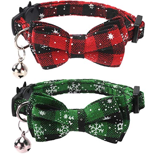 Bow tie holiday cat collars in plaid
