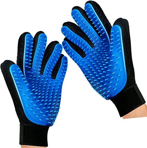 Blue grooming gloves with silicone nubs