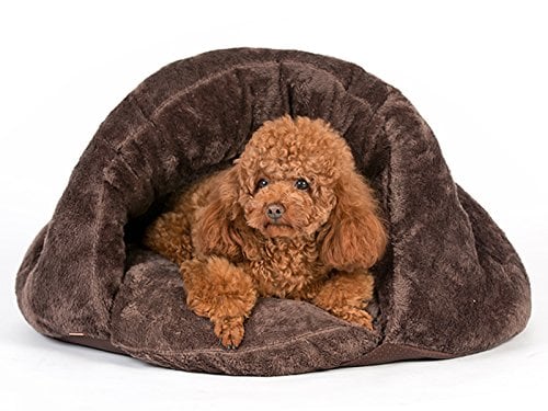 poodle laying in Birdsong Cuddle Pouch Bed