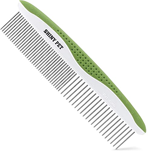 Shiny Pet Dog Comb Grooming Tool with Stainless Steel Teeth and Ergonomic Grip Handle
