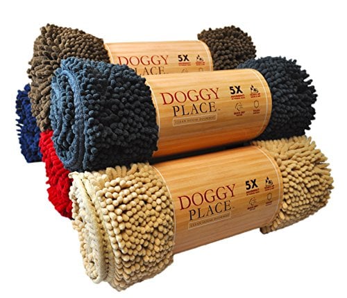My Doggy Place Washable Microfiber Chenille Dog Door Mat in different colors rolled up