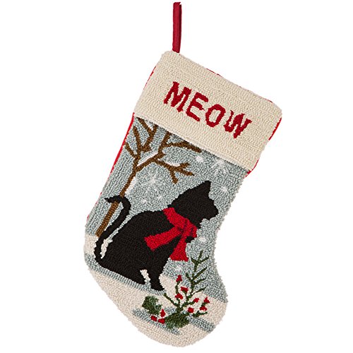 Black cat Christmas stocking that says "Meow"