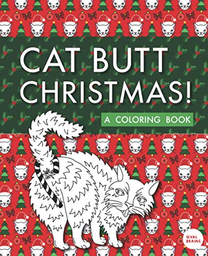 Coloring book featuring cat with candy cane on tail: 