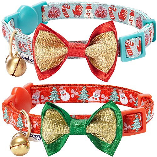 Christmas cat collars with red and green bows