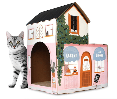 Cardboard cat house and bakery