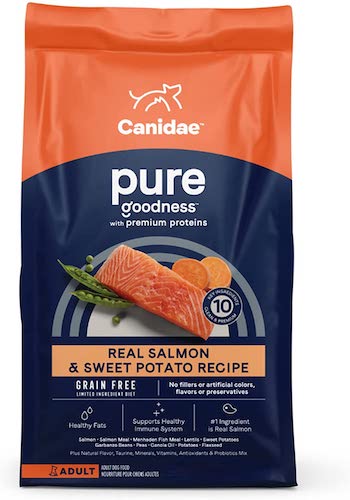 Canidae orange and navy blue dry dog food bag