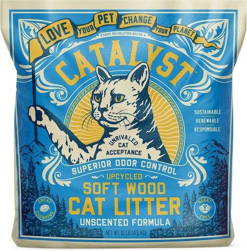 Catalyst upcycled soft wood cat litter