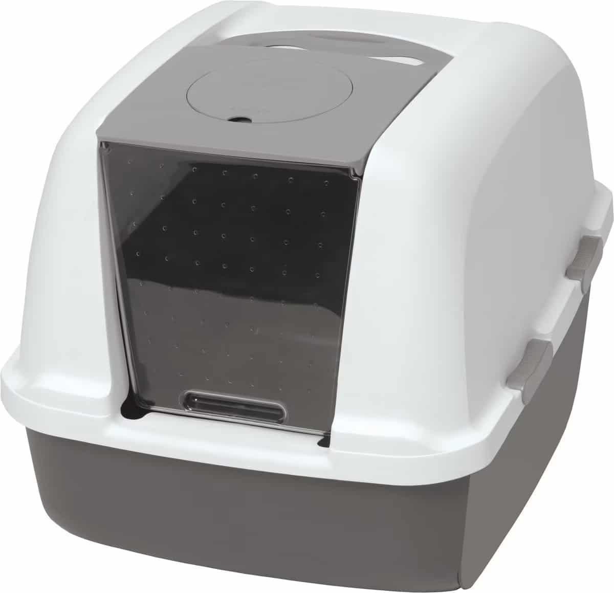 covered litter box with clear door