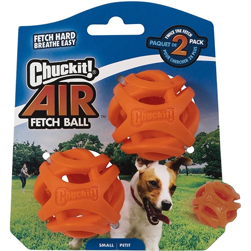 two-pack of orange Chuckit Air balls with holes