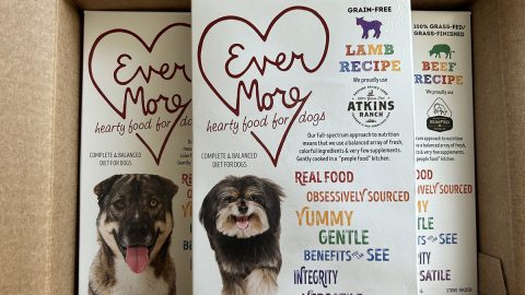 Box of Evermore dog food in packets