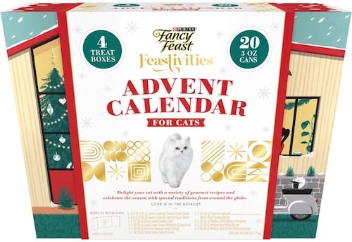 Fancy Feast treat advent calendar with white cat on the front