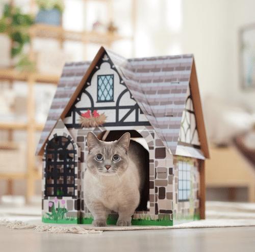 Tudor cat house made of cardboard