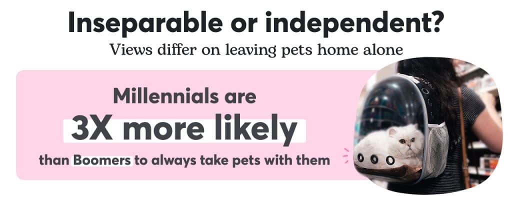 Graphic showing millenials 3x more likely to bring dog than boomers