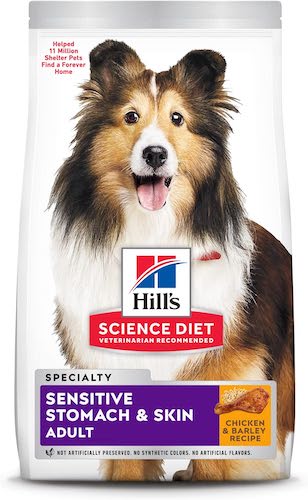 A bag of Hill's Science Diet Sensitive stomach and skin dog food.