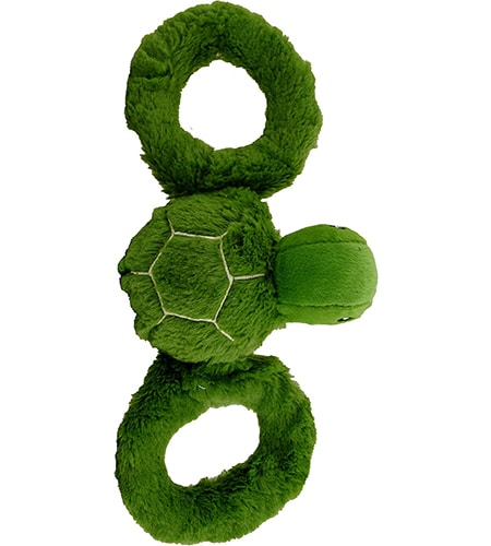 green plush turtle with rings on each side