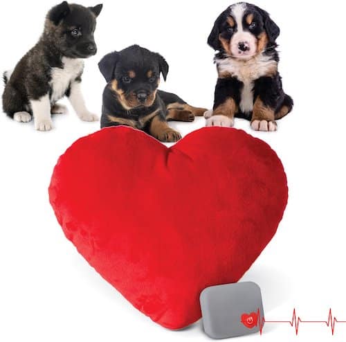 puppies around red heart heartbeat pillow