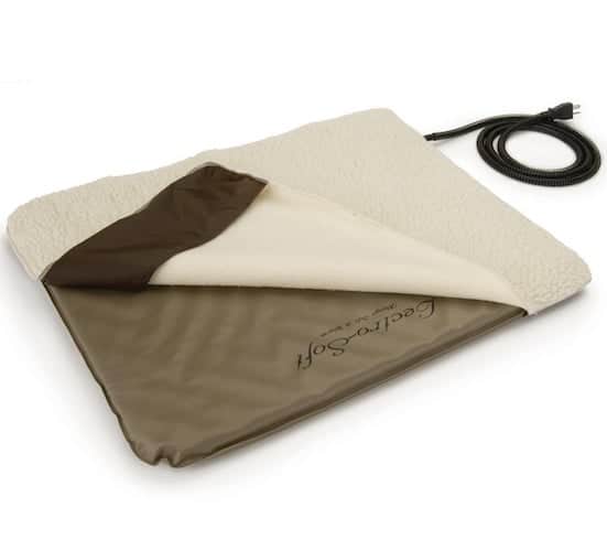 corded tan heating pad with soft cover pulled back