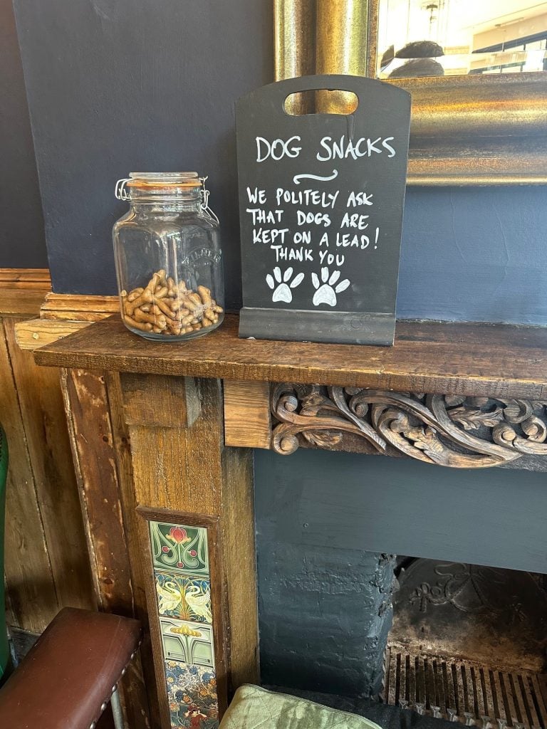 Dog snacks on a pub table