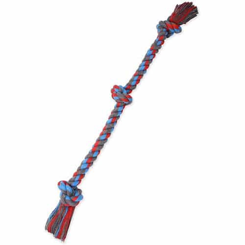 colorful rope tug-of-war dog toy with knots in it
