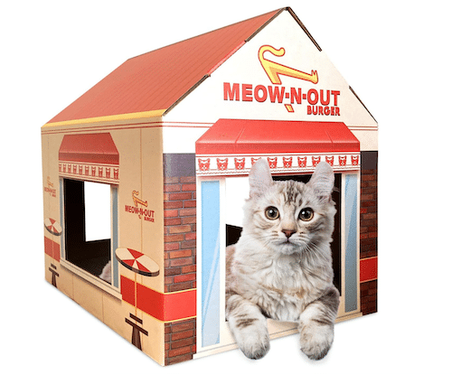 Meow-n-Out burger joint made of cardboard