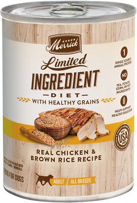 Merrick chicken and brown rice canned dog food
