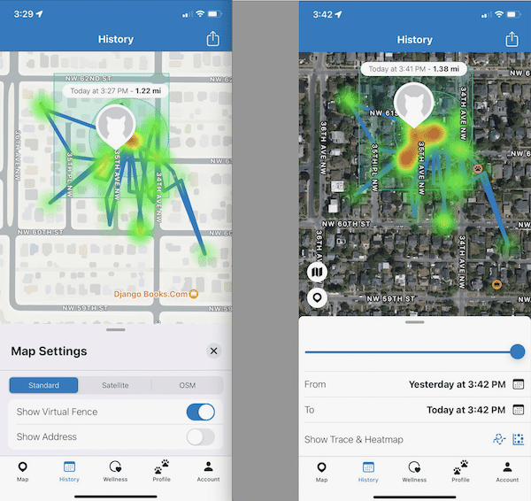 screenshots of Tractive GPS app
