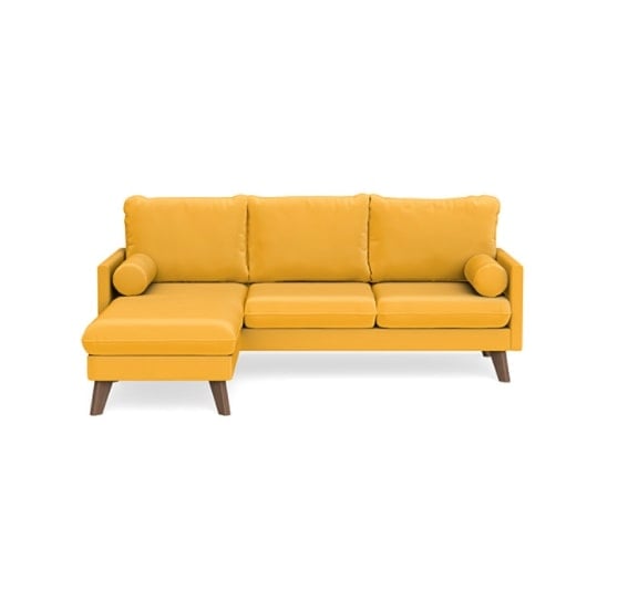 pet friendly sectional couch in marigold with wooden legs