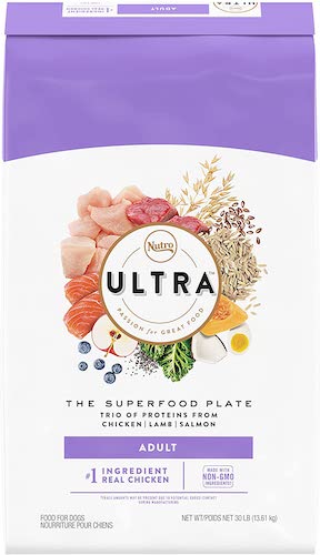 Purple and white Nutro Ultra dry dog food bag